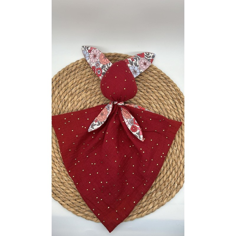 Doudou lapin liberty rouge