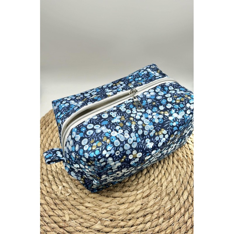 Trousse de toilette fleurs bleu