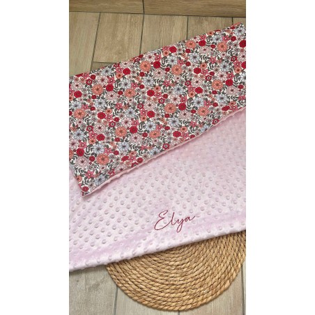 Couverture minky liberty fleurs rouges