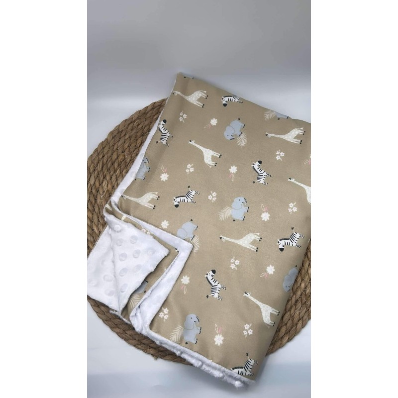 Couverture minky animaux beige