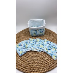 Panier et ses lingettes fleurs bleu