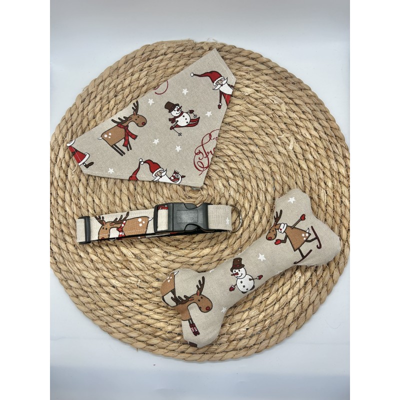 Ensemble chien Noël beige