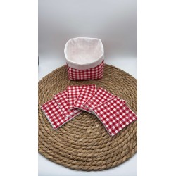 Panier et ses lingettes liberty Vichy rouge et blanc