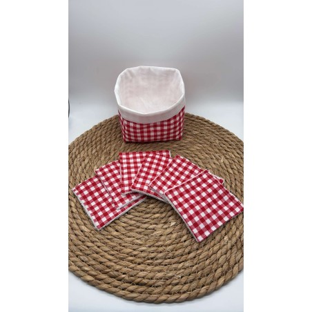 Panier et ses lingettes liberty Vichy rouge et blanc