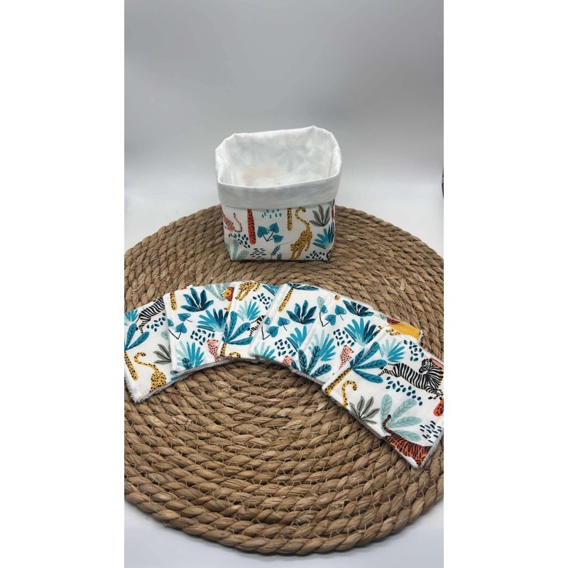 Panier et ses lingettes lavables jungle bleu
