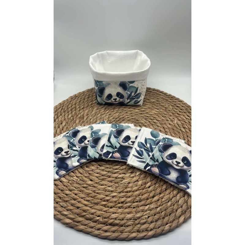 Panier et ses lingettes lavables panda bleu