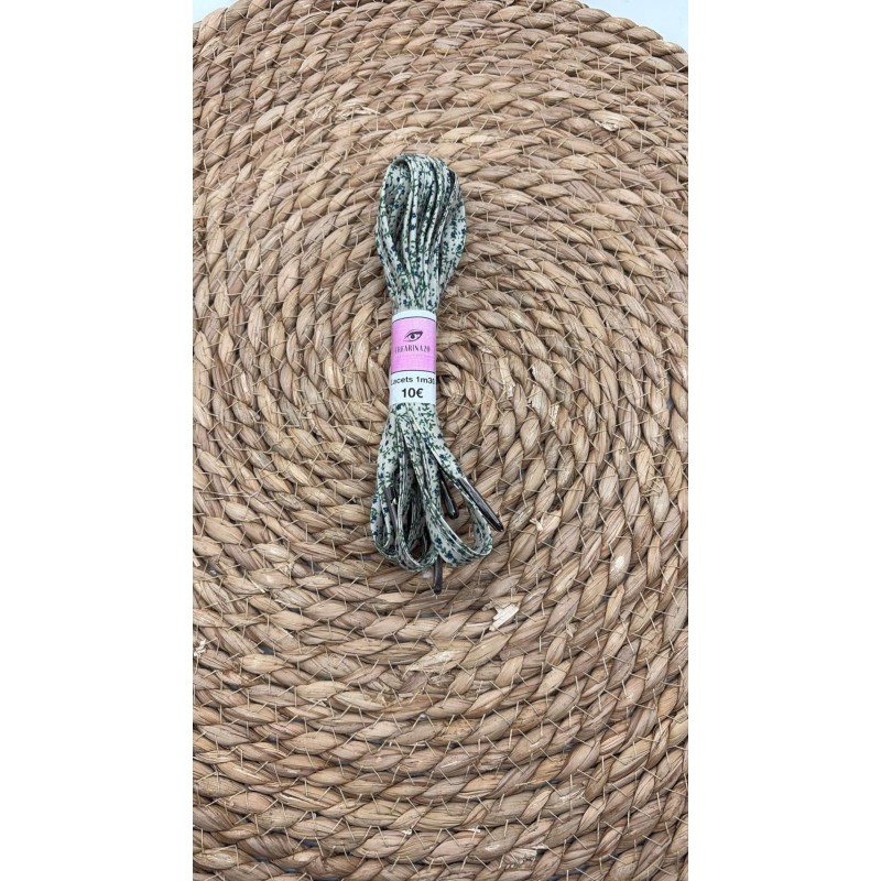 Paire de lacets fleurs vert et beige