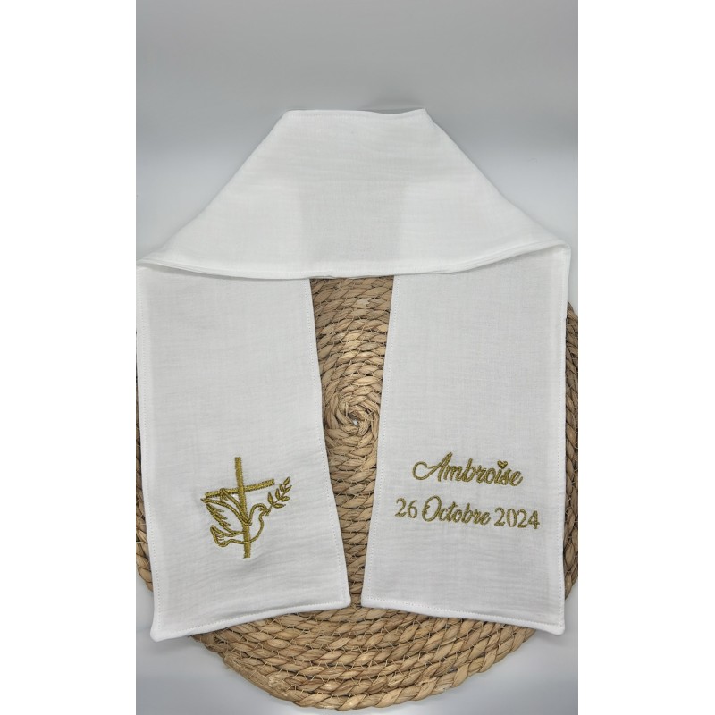 Écharpe de baptême gaze de coton brodée