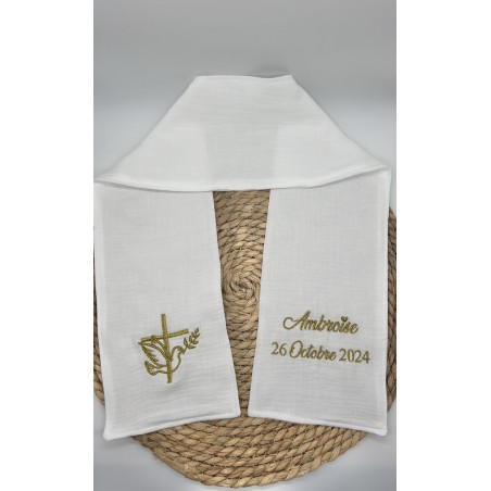 Écharpe de baptême gaze de coton brodée