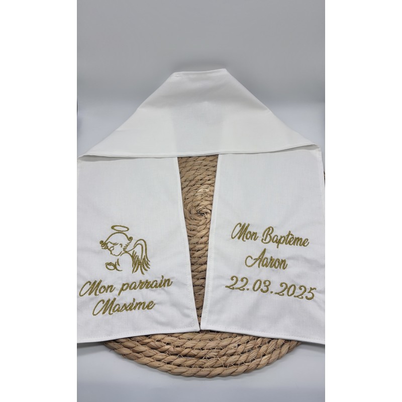 Écharpe de baptême brodée ange coton