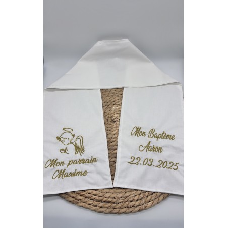 Écharpe de baptême brodée ange coton