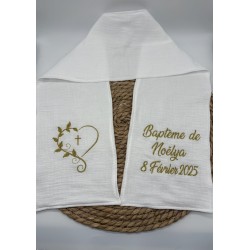 Écharpe de baptême brodée gaze de coton