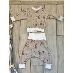 Pull + Pantalon animaux beige fait main