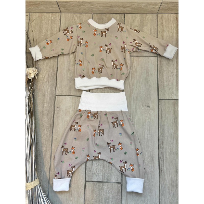 Pull + Pantalon animaux beige fait main