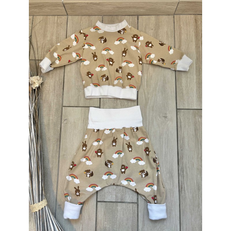 Pull + Pantalon animaux arc en ciel  fait main