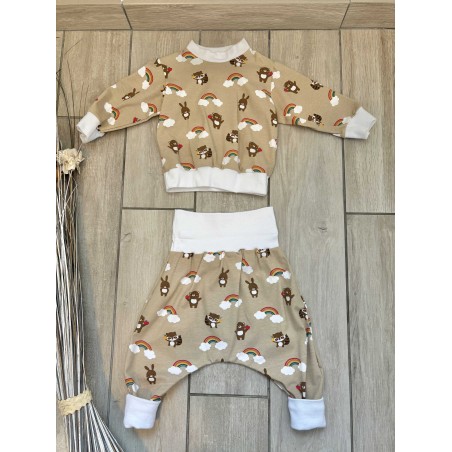 Pull + Pantalon animaux arc en ciel  fait main