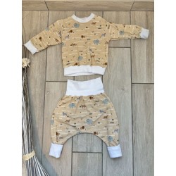 Pull + Pantalon animaux beigefait main