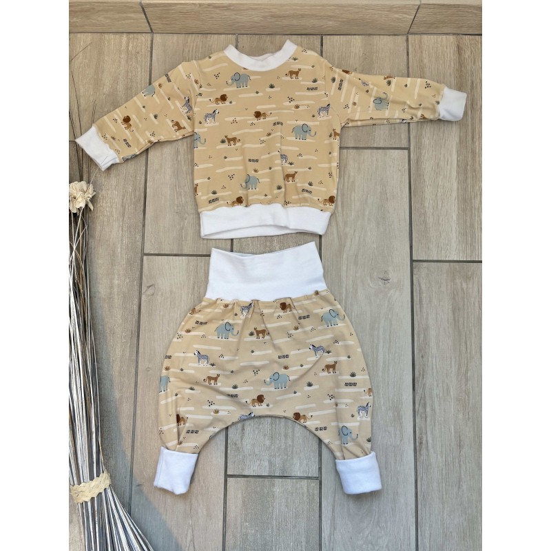 Pull + Pantalon animaux beigefait main