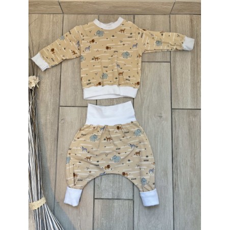 Pull + Pantalon animaux beigefait main