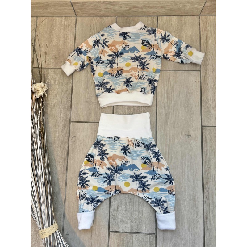 Pull + Pantalon été, palmiers fait main