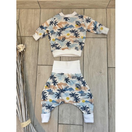 Pull + Pantalon été, palmiers fait main