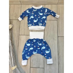 Pull + Pantalon mer, baleines  fait main