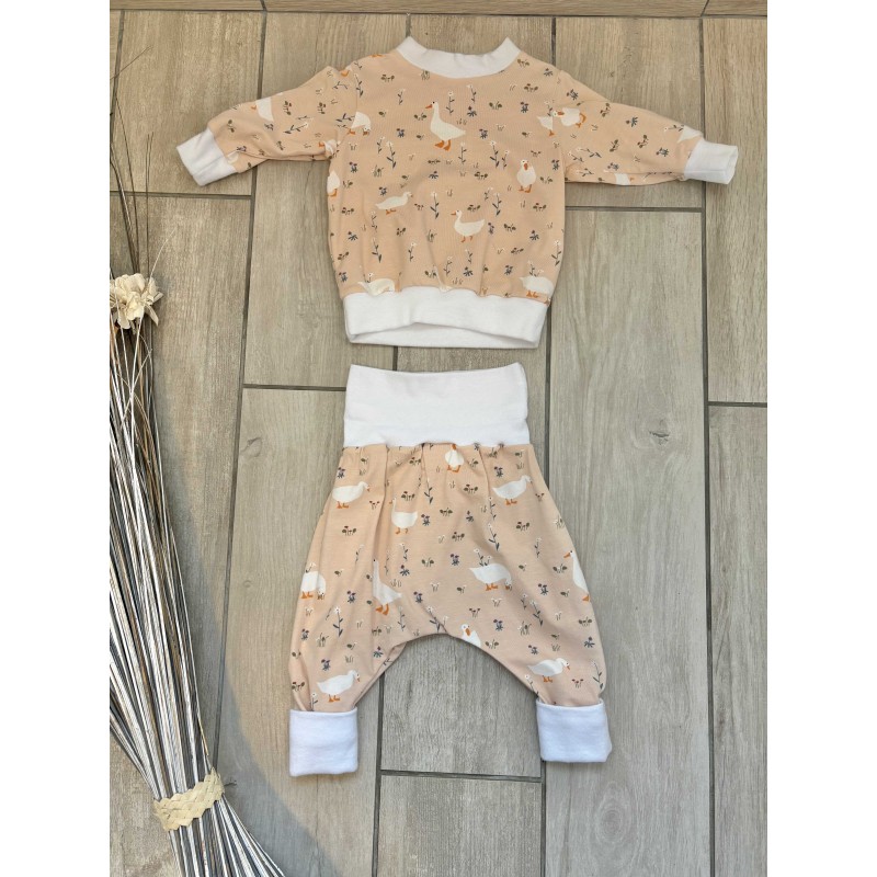 Pull + Pantalon oies rose fait main