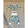 Pull + Pantalon fleurs  bleu/vert fait main