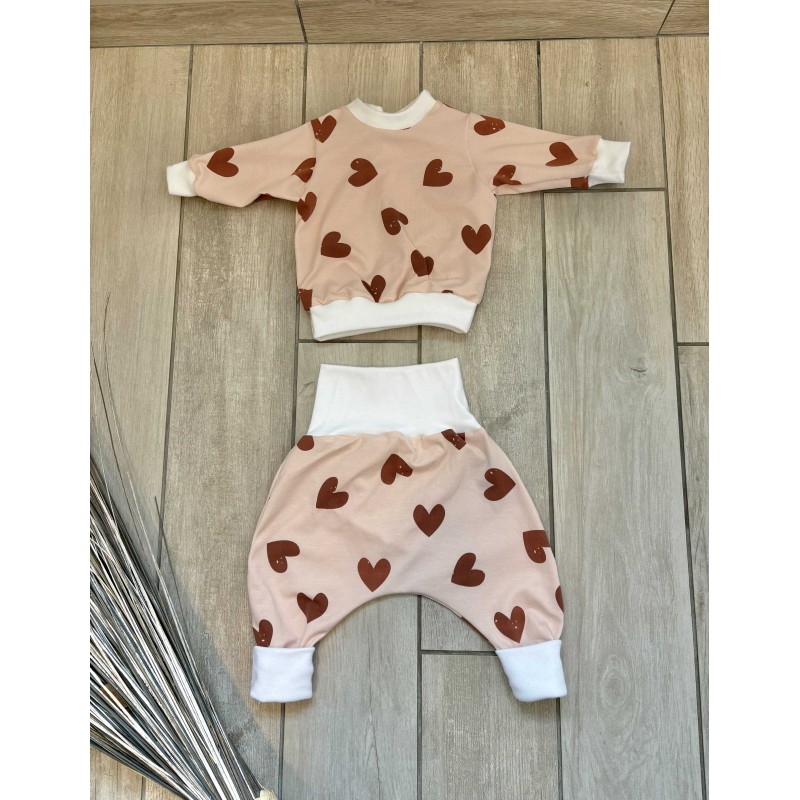 Pull + Pantalon cœurs  fait main