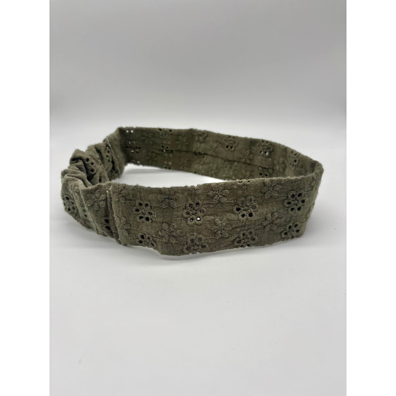 Bandeau broderie anglaise kaki