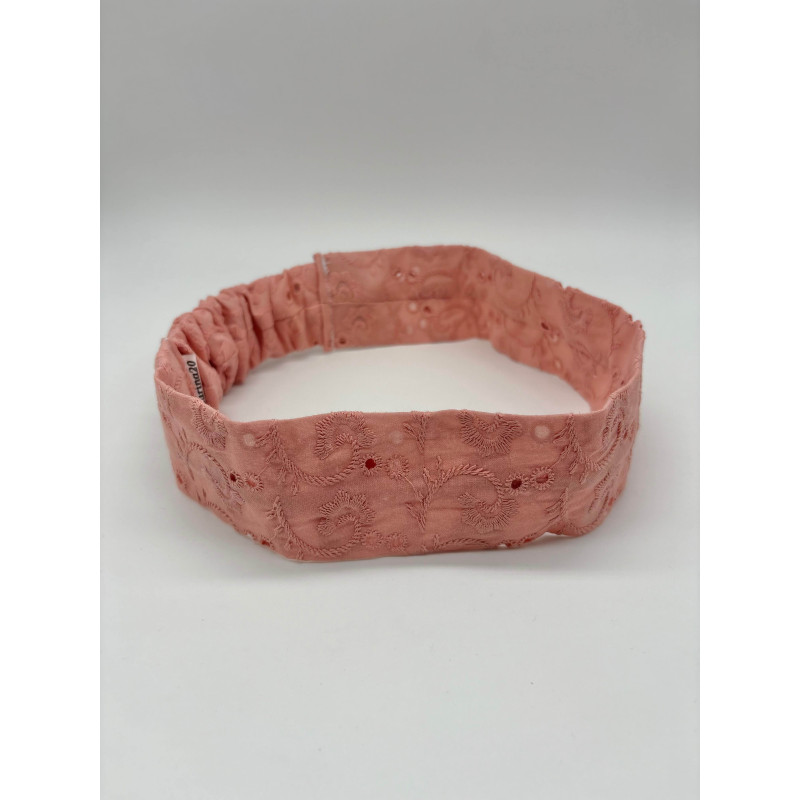 Bandeau broderie anglaise rose