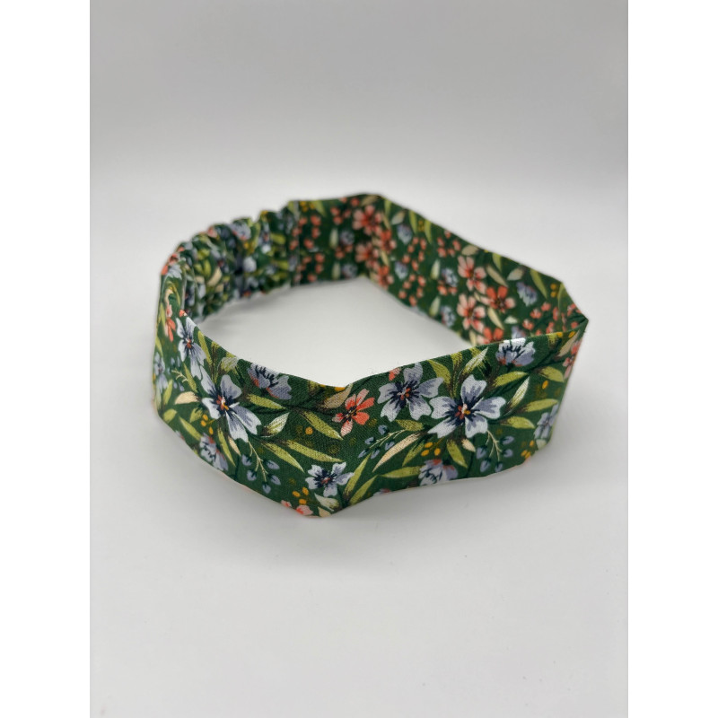 Bandeau broderie fleurs vert
