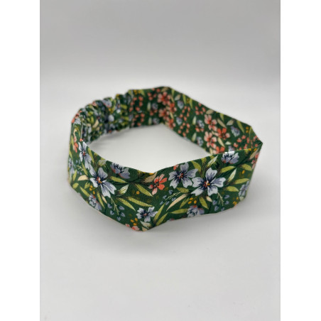 Bandeau broderie fleurs vert