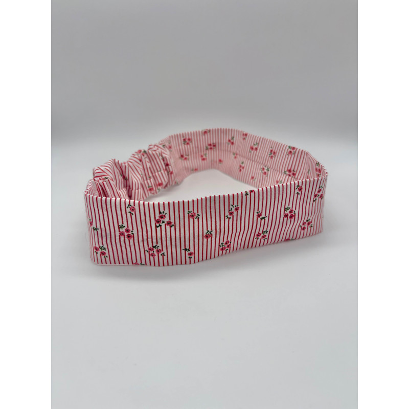Bandeau rayures rose et fleurs