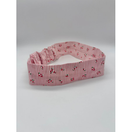 Bandeau rayures rose et fleurs