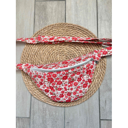 Sac banane fleurs rouges