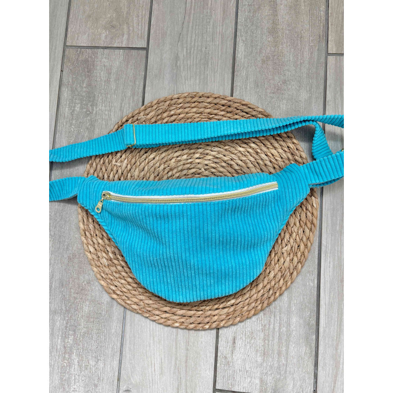 Sac banane velours côtelé bleu flash