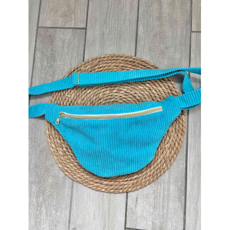 Sac banane velours côtelé bleu flash