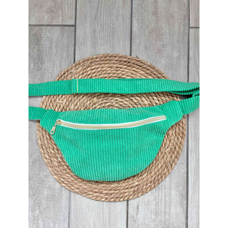 Sac banane velours côtelé vert flash