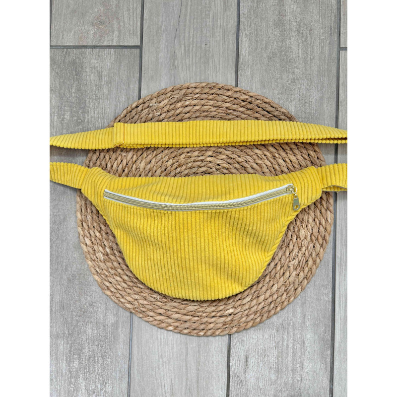 Sac banane velours côtelé jaune flash