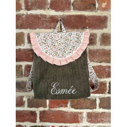 Sac à dos velours côtelé et fleurs kaki