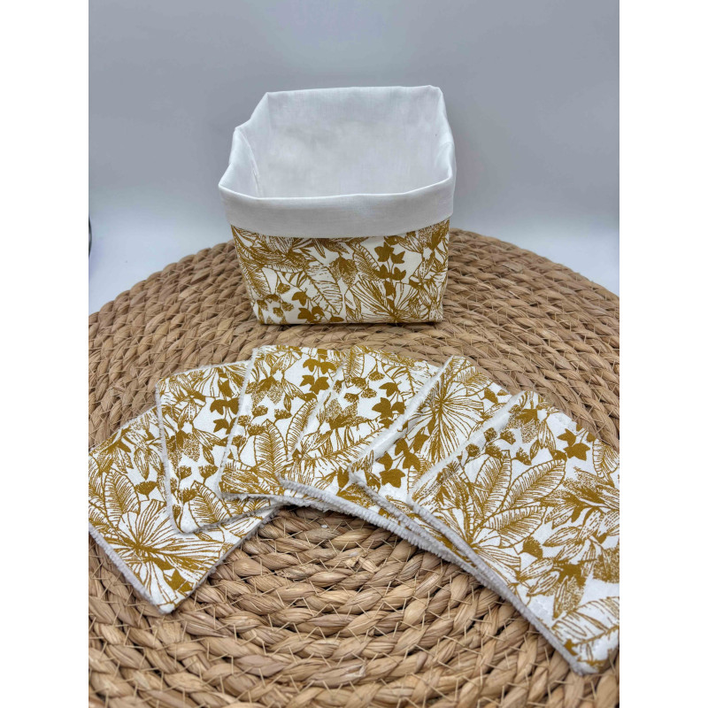 Panier et ses lingettes lavables moutarde