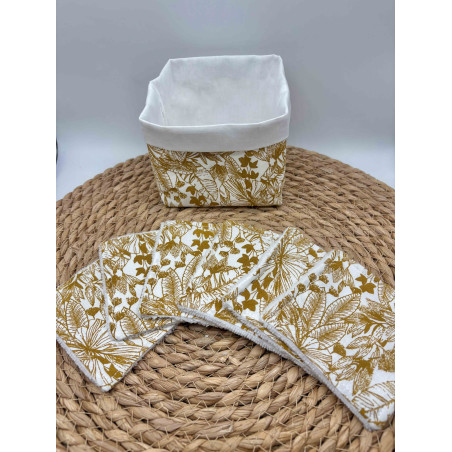 Panier et ses lingettes lavables moutarde