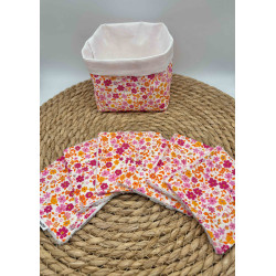 Panier et ses lingettes lavables liberty rose