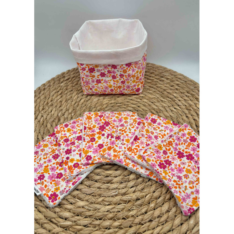 Panier et ses lingettes lavables liberty rose
