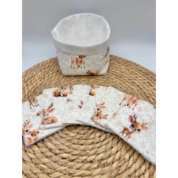 Panier et ses lingettes lavables biches