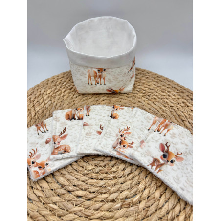 Panier et ses lingettes lavables biches