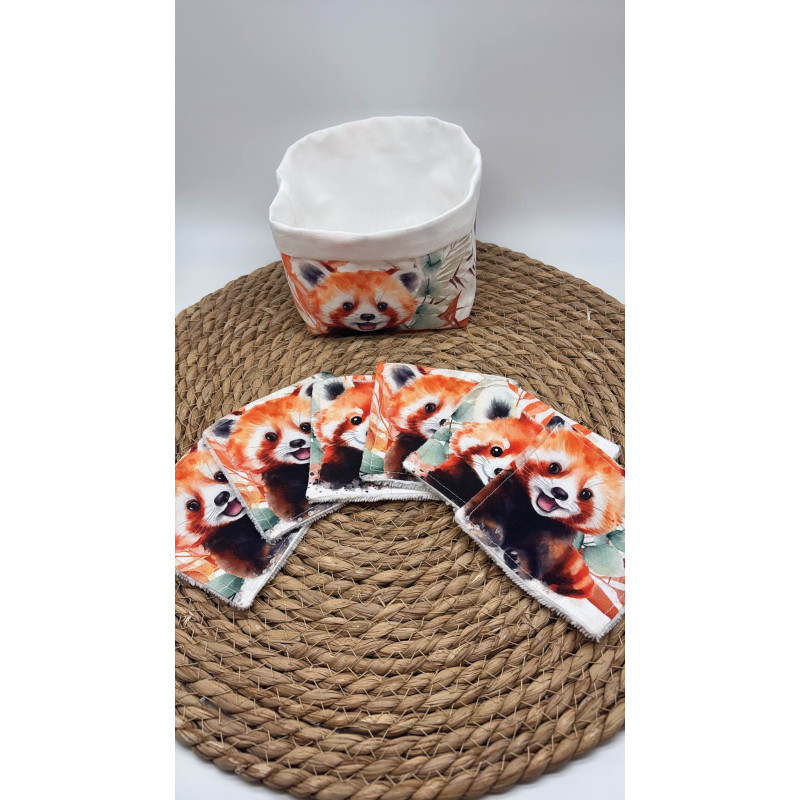 Panier et ses lingettes lavables panda roux