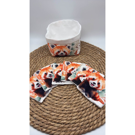 Panier et ses lingettes lavables panda roux