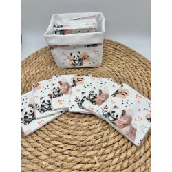 Panier et ses lingettes lavables panda marron